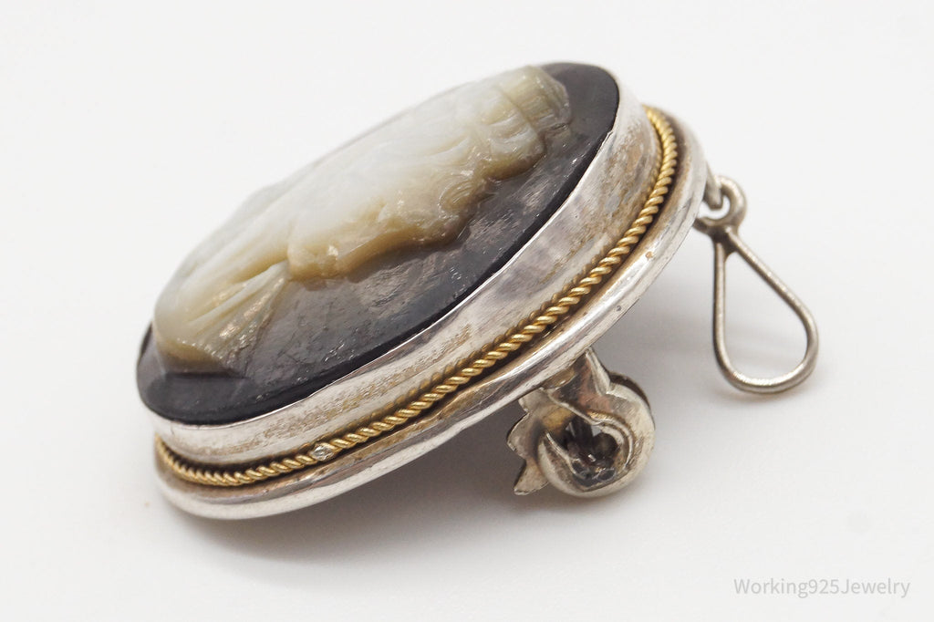 Antique Carved Abalone Shell Woman Cameo 800 Silver Pendant Brooch | Jewelry > Necklaces > Pendants | Wiccan Center