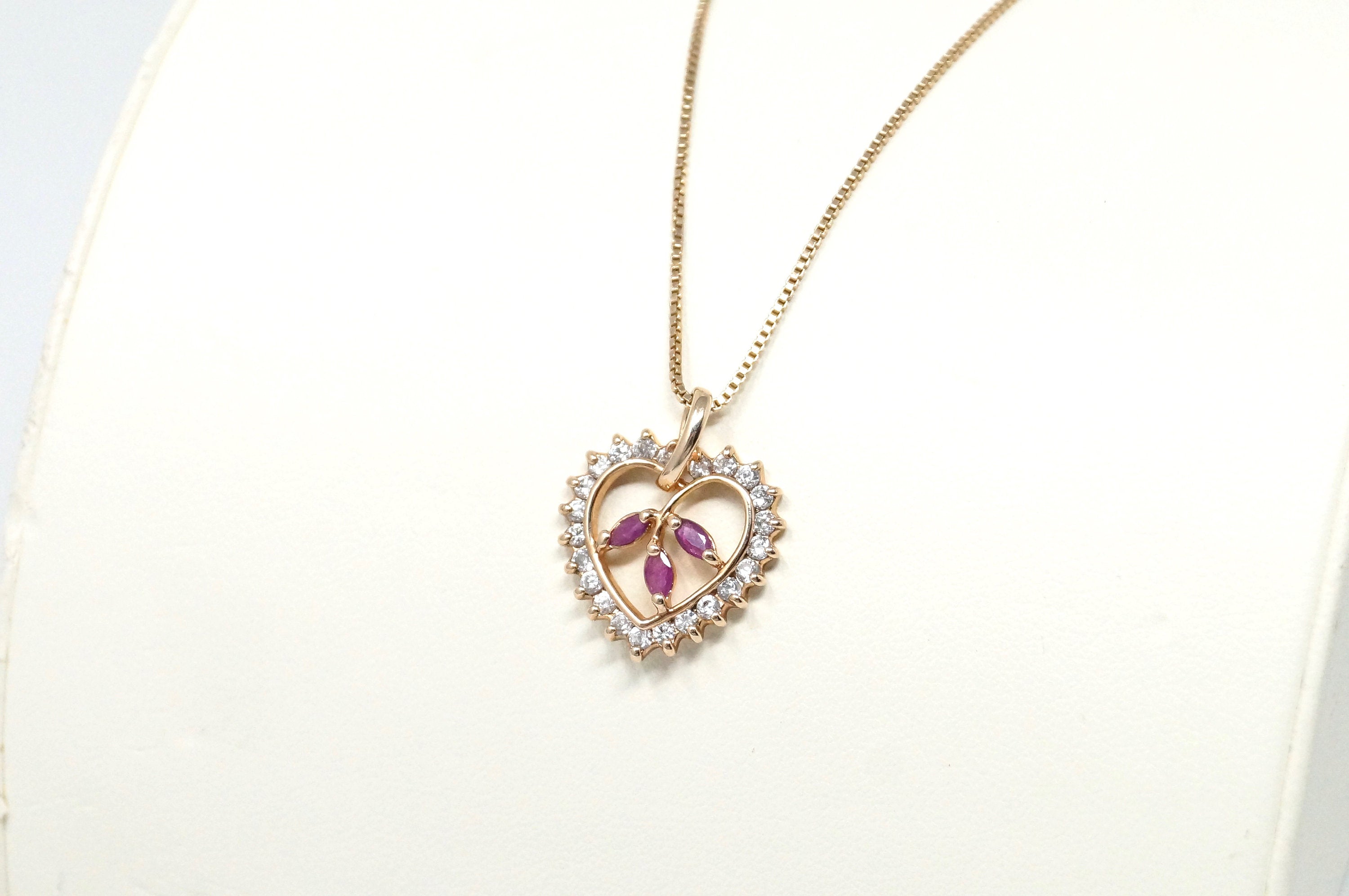 Vtg Ruby Simulated Heart Accented Rose Gold Vermeil Sterling Silver Necklace 18" | Jewelry > Necklaces > Pendants | Wiccan Center