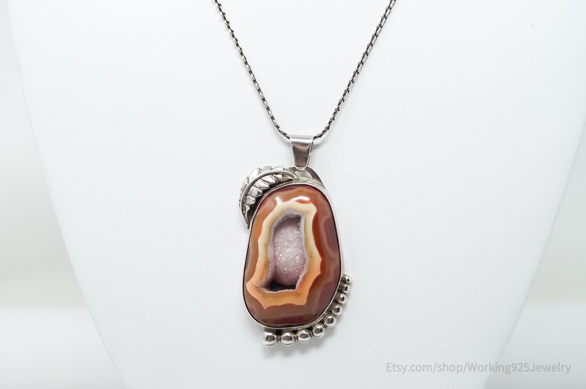 Vintage Signed Native American Crazy Lace Agate Sterling Silver Necklace | Jewelry > Necklaces > Pendants | Wiccan Center
