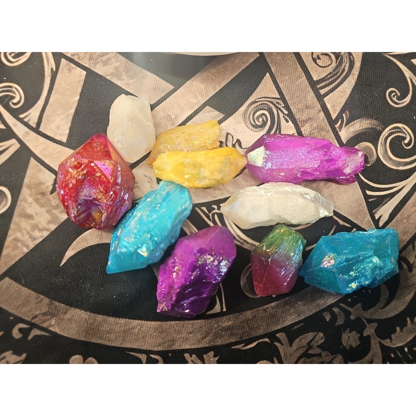 1.29lbsAura Aqua Rainbow Quartz W/wooden Bowl
