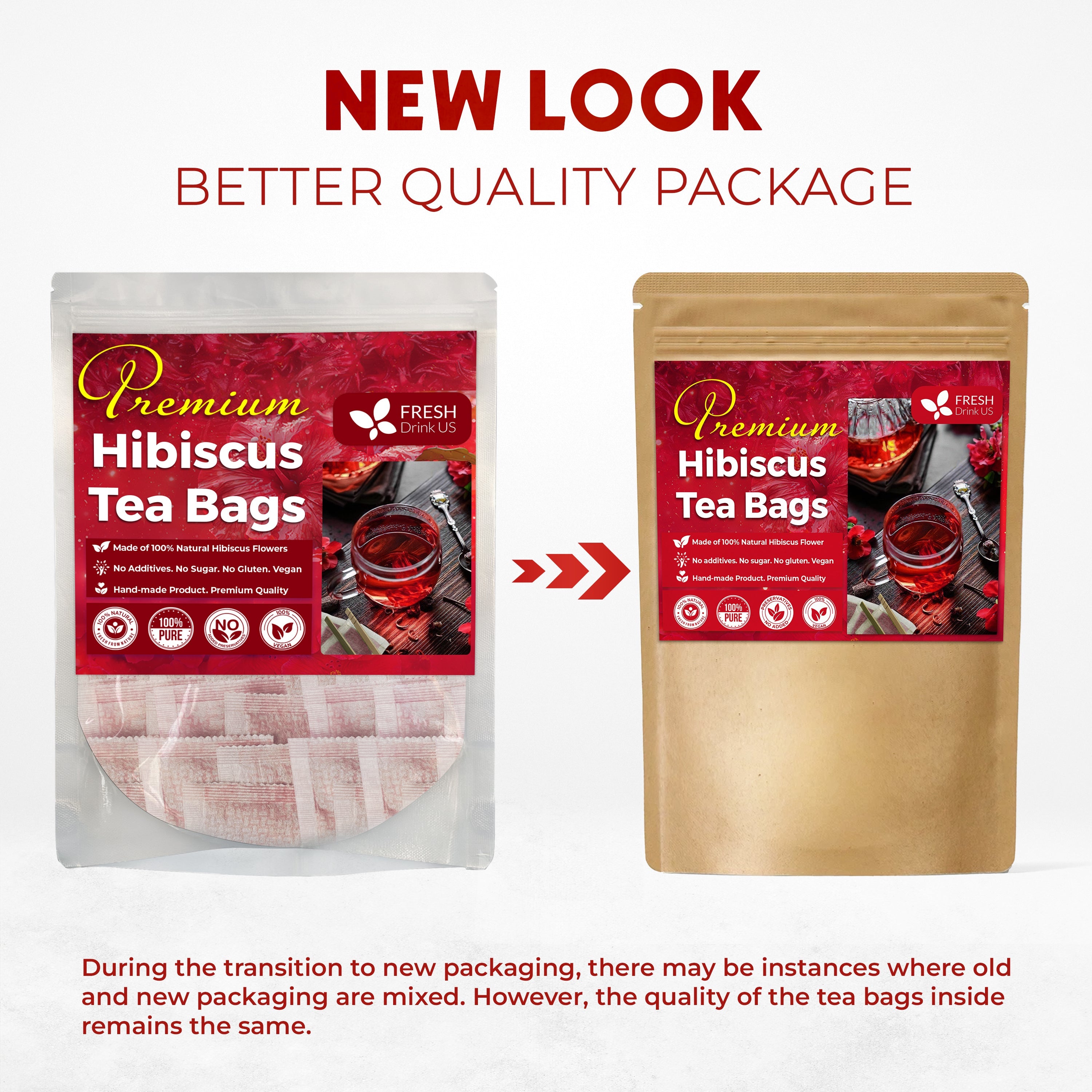 Hibiscus Dried Flowers, Tea Bags, 100% Natural, Pure from Hibiscus Flowers. Loose Flower Hibiscus Herbal Tea. Hibiscus Flower Tea. No Sugar, No Caffeine, No Gluten, Vegan. | Tea | Wiccan Center