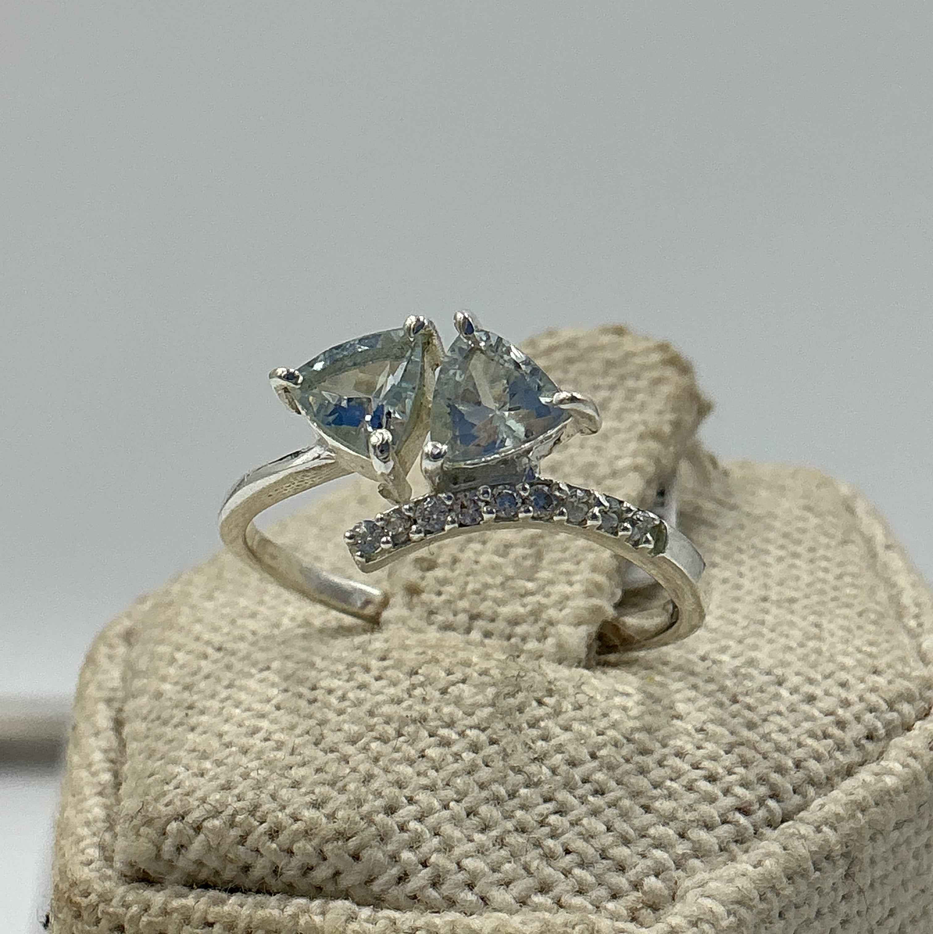 Sterling Silver Double Triangle Flow Aquamarine Ring- Size 7 - Peace, Courage & Clear Communication | Rings | Wiccan Center