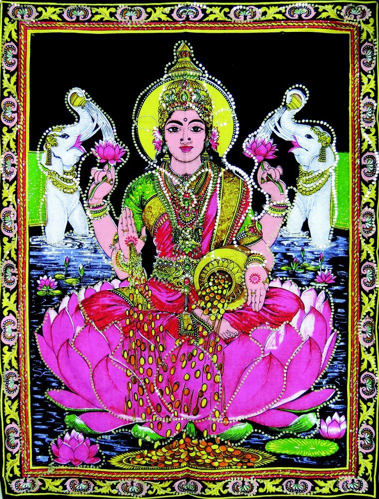 Lakshmi Hand Painted - Tapestry (43x30) | Tapestry | Wiccan Center