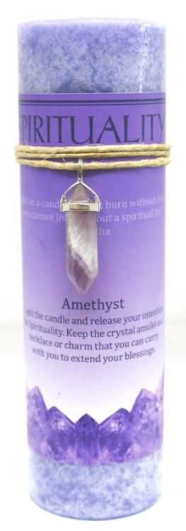 Spirituality Pillar w/Amethyst | Candle | Wiccan Center