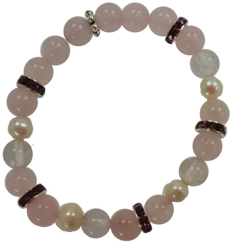 Rose & Clear Quartz Pearl Bracelet 8mm | Jewelry-Bracelet | Wiccan Center
