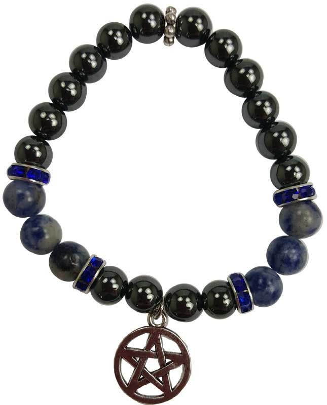 Hematite & Sodalite Pentagram Bracelet | Jewelry-Bracelet | Wiccan Center