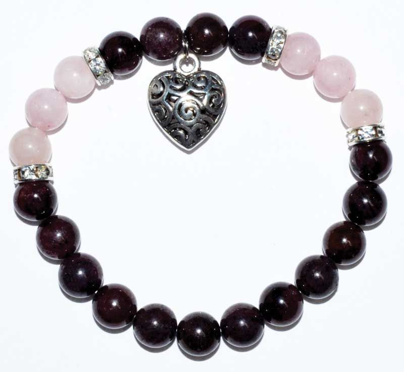 Garnet/Rose Quartz Heart bracel | Jewelry-Bracelet | Wiccan Center