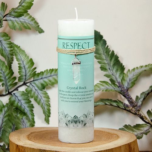 Respect Pillar w/Crystal Rock | Candle | Wiccan Center