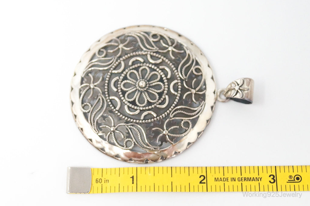 Large India Designer Doug Paulus Ornate Flower Sterling Silver Pendant | Jewelry > Necklaces > Pendants | Wiccan Center