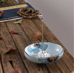 Lotus Leaf Ceramic Incense Burner Plate – Hand-Painted | Incense Burner | Wiccan Center