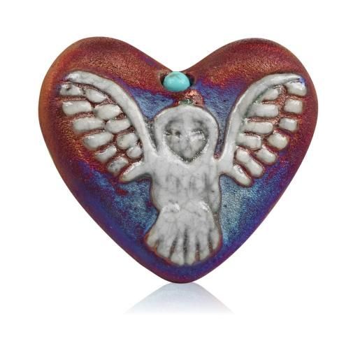 Mini Raku Heart - Owl | Hearts | Wiccan Center