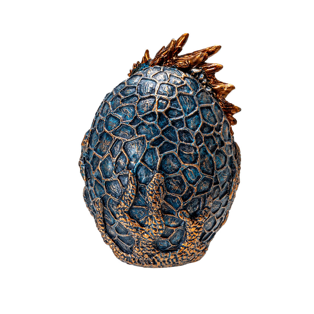 Blue & Gold Dragon Hatchling in Egg Figurine