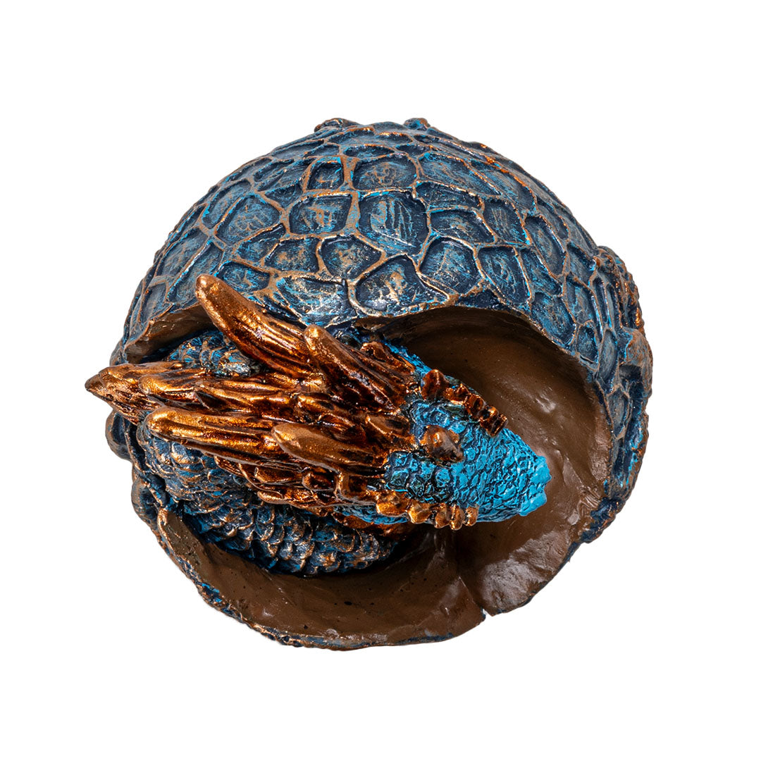 Blue & Gold Dragon Hatchling in Egg Figurine