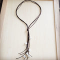 Dark Brown Boho Knotted Leather Cord Necklace w/ Pearls 263w | Necklace | Wiccan Center