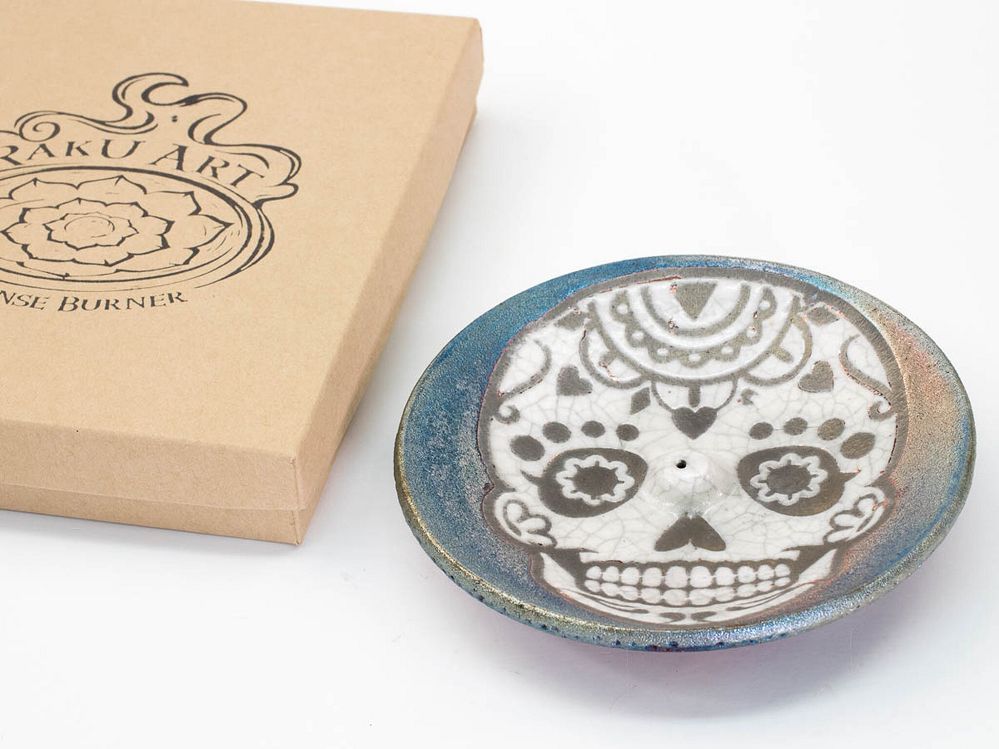 Raku Incense Burner - Skull (4.5"D) | Burner | Wiccan Center