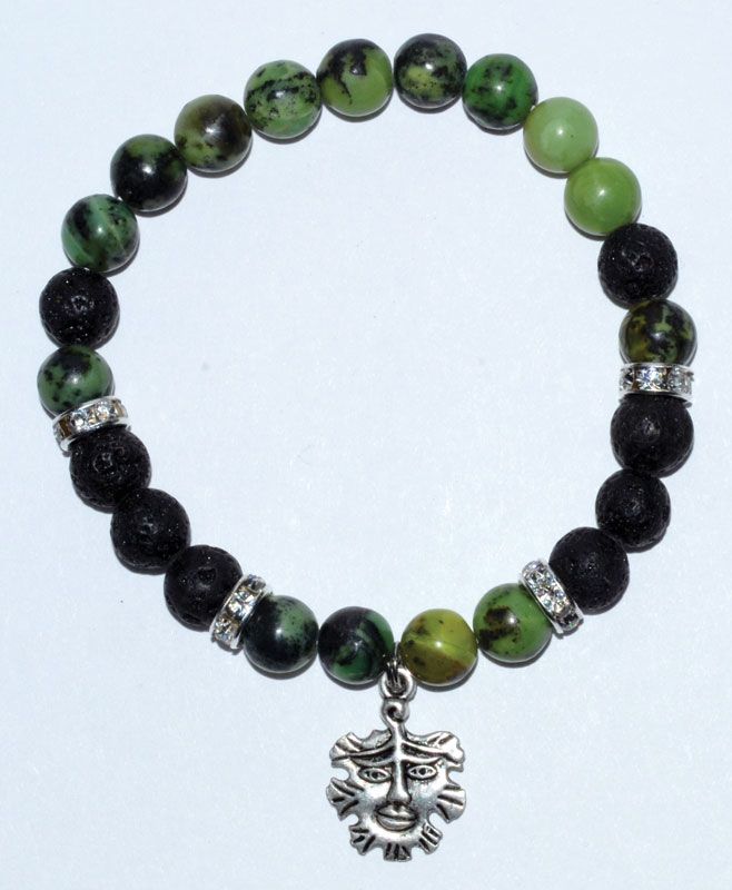 Chrysoprase & Lava Green Man Bracelet | Jewelry-Bracelet | Wiccan Center