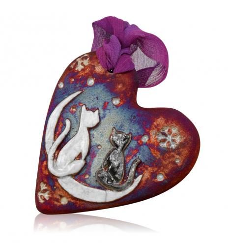 Raku Ornament - Cat & Moon | Holiday | Wiccan Center