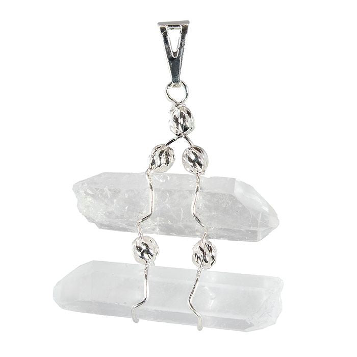 Double Quartz Point Silver Necklace | Jewelry-Necklace | Wiccan Center