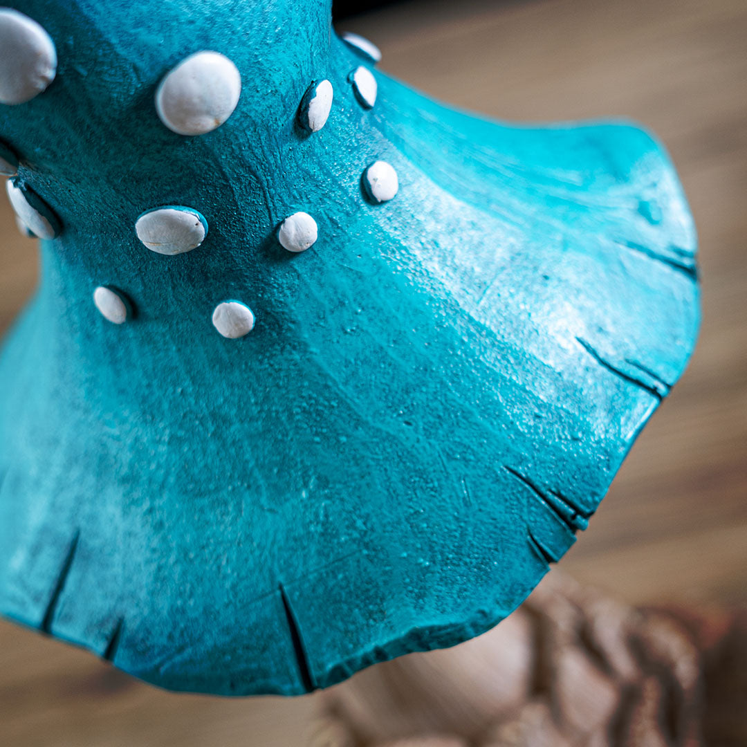 Whimsical Blue Garden Mushroom Figurine