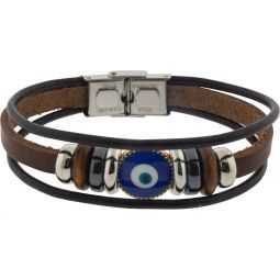 Leather Evil Eye Bracelet Brown | Jewelry-Bracelet | Wiccan Center