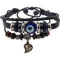 Leather Evil Eye Bracelet w/ Feather | Jewelry-Bracelet | Wiccan Center