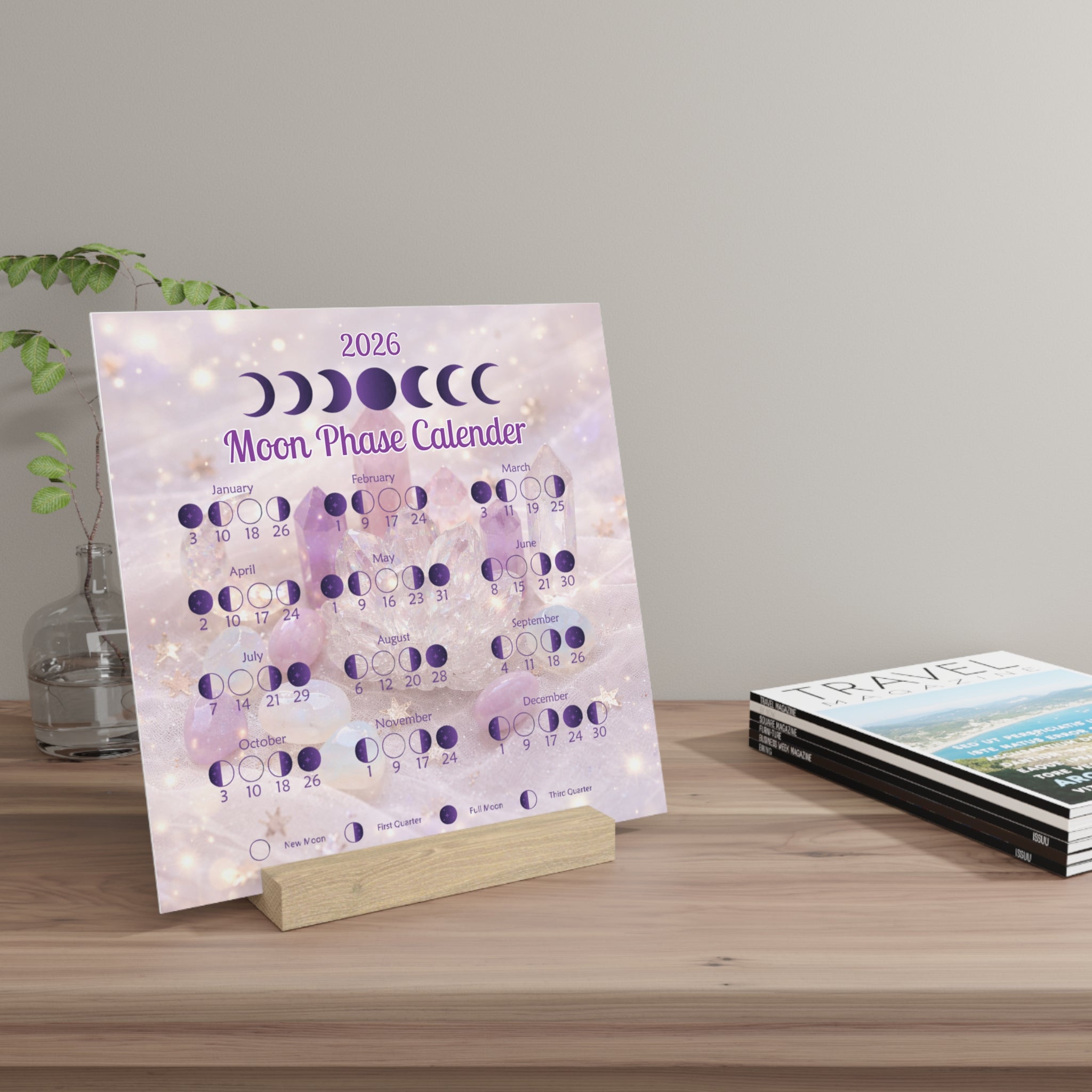 Moon Phases Calendar with Stand- 2026 Moon Calendar | Home Decor | Wiccan Center