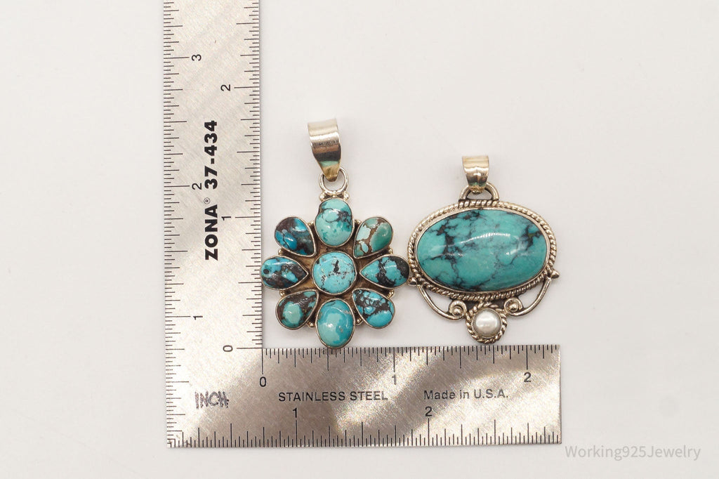 Vintage Turquoise Pearl Bali Style Sterling Silver Pendant Set | Jewelry > Necklaces > Pendants | Wiccan Center