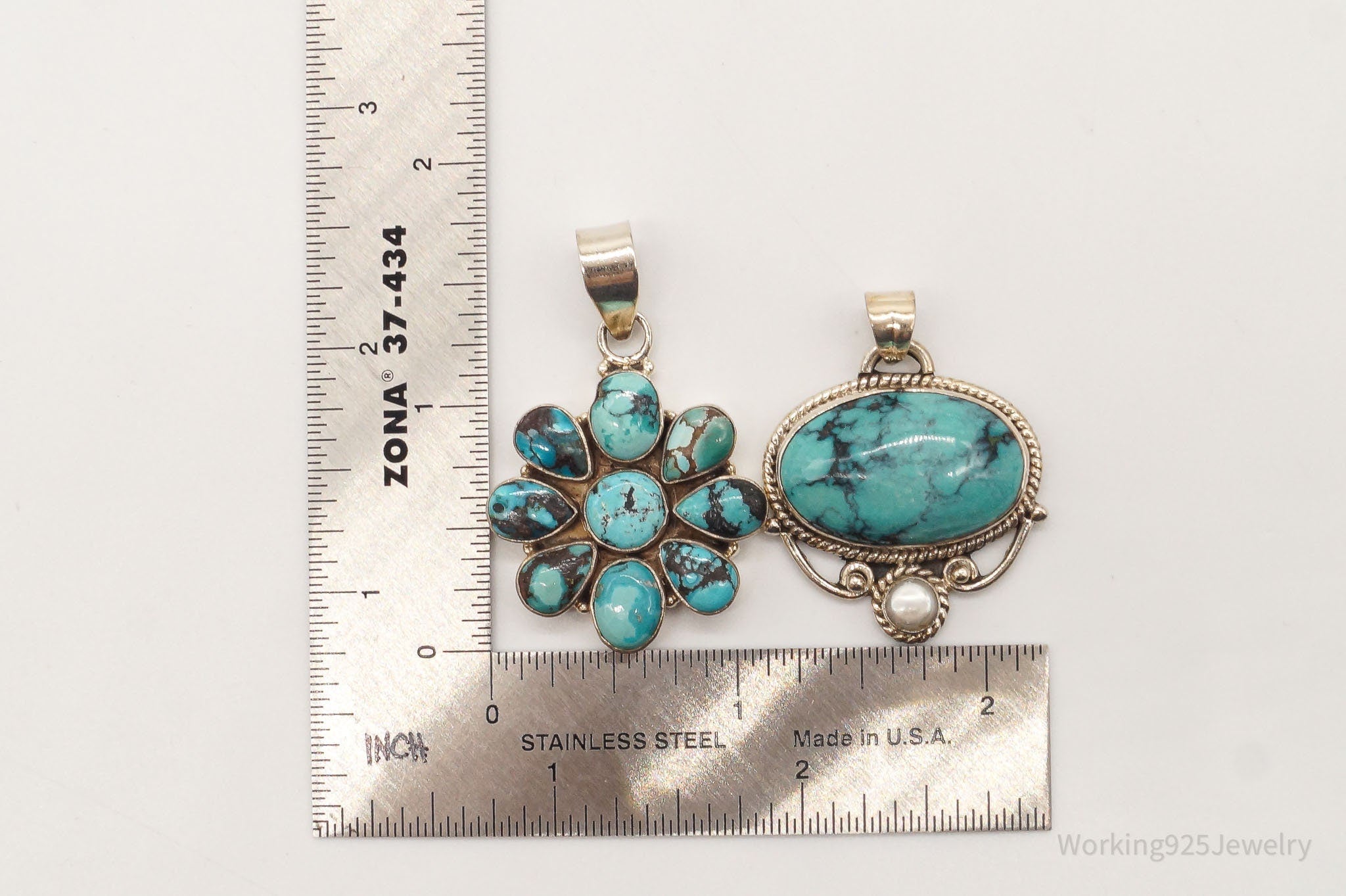 Vintage Turquoise Pearl Bali Style Sterling Silver Pendant Set | Jewelry > Necklaces > Pendants | Wiccan Center