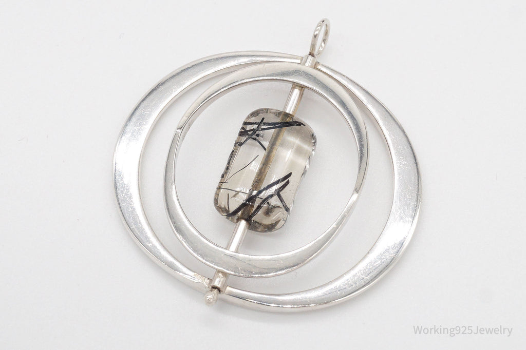 Large Vintage Black Rutilated Quartz Modernist Silver Necklace Pendant | Jewelry > Necklaces > Pendants | Wiccan Center