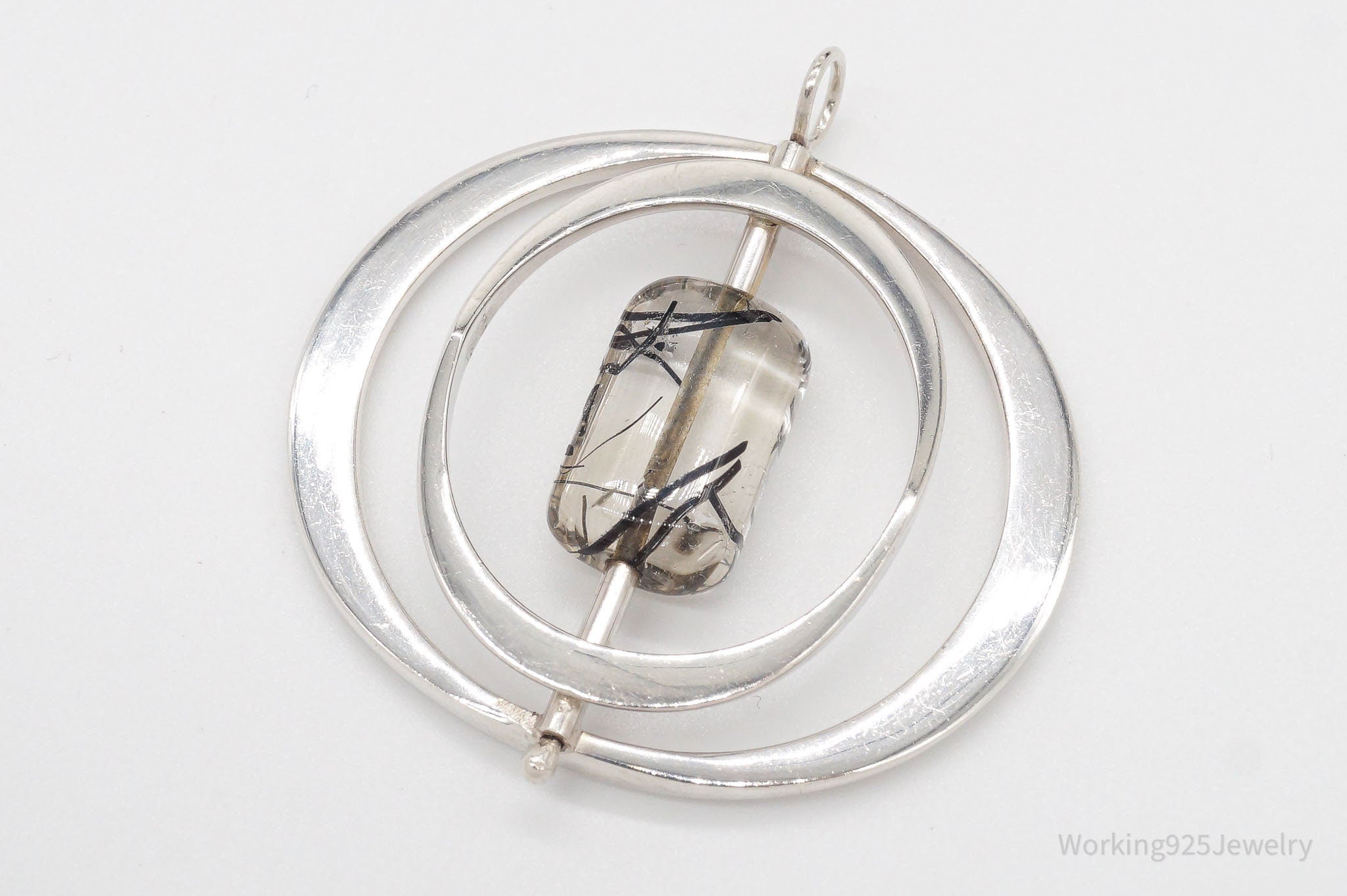 Large Vintage Black Rutilated Quartz Modernist Silver Necklace Pendant | Jewelry > Necklaces > Pendants | Wiccan Center