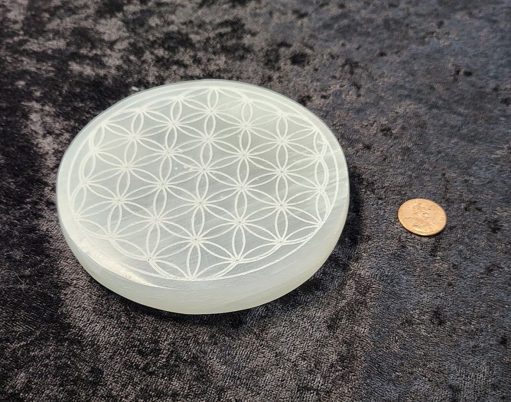 Selenite Round - Flower of Life | Gemstone | Wiccan Center