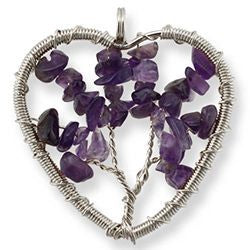 Assorted Gemstone Heart Tree of Life Silver Necklace | Jewelry-Necklace | Wiccan Center