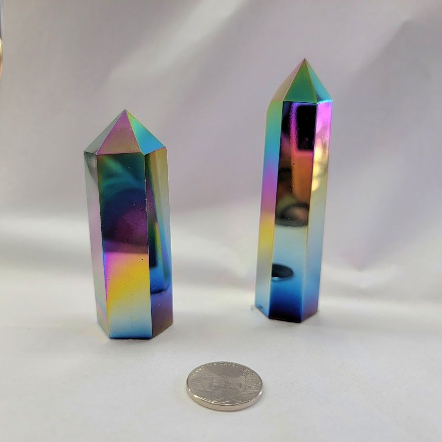 Black Rainbow-Plated Obsidian Obelisk - Medium | Point | Wiccan Center