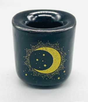 Moon & Star Black Chime Holder | Candle Holder | Wiccan Center