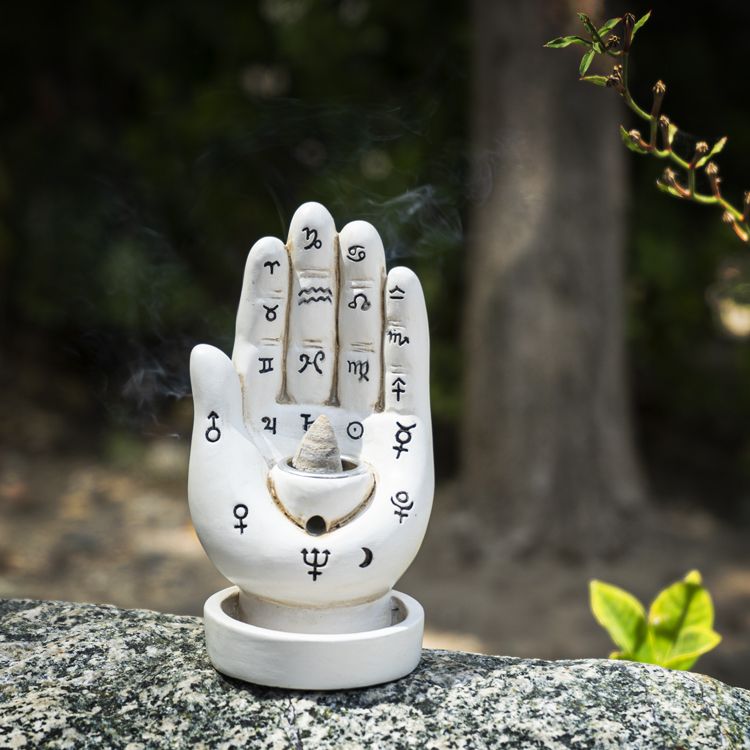 Backflow Burner - Palmistry Hand (White) 5" | Burner | Wiccan Center