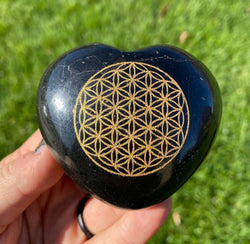 Black Tourmaline Heart - Flower of Life | Hearts | Wiccan Center