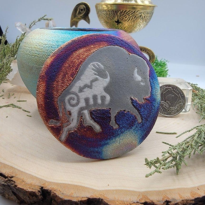 (3") Raku Jar - Spirit Bison | HomeDécor | Wiccan Center