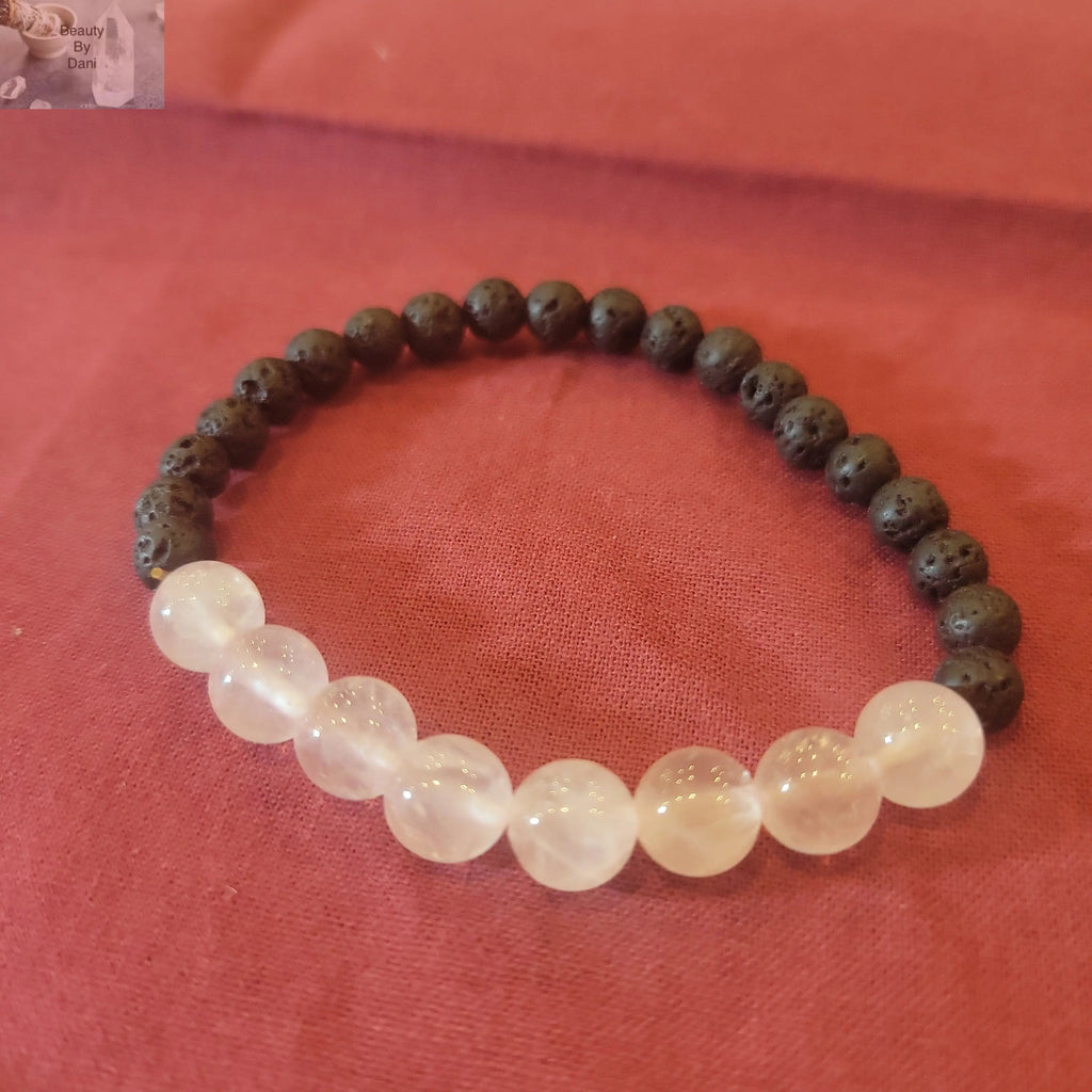 Rose Quartz & Lava Bead Healing Bracelet includes (2) 1ml oil bottle (lavender and eucalyptus)