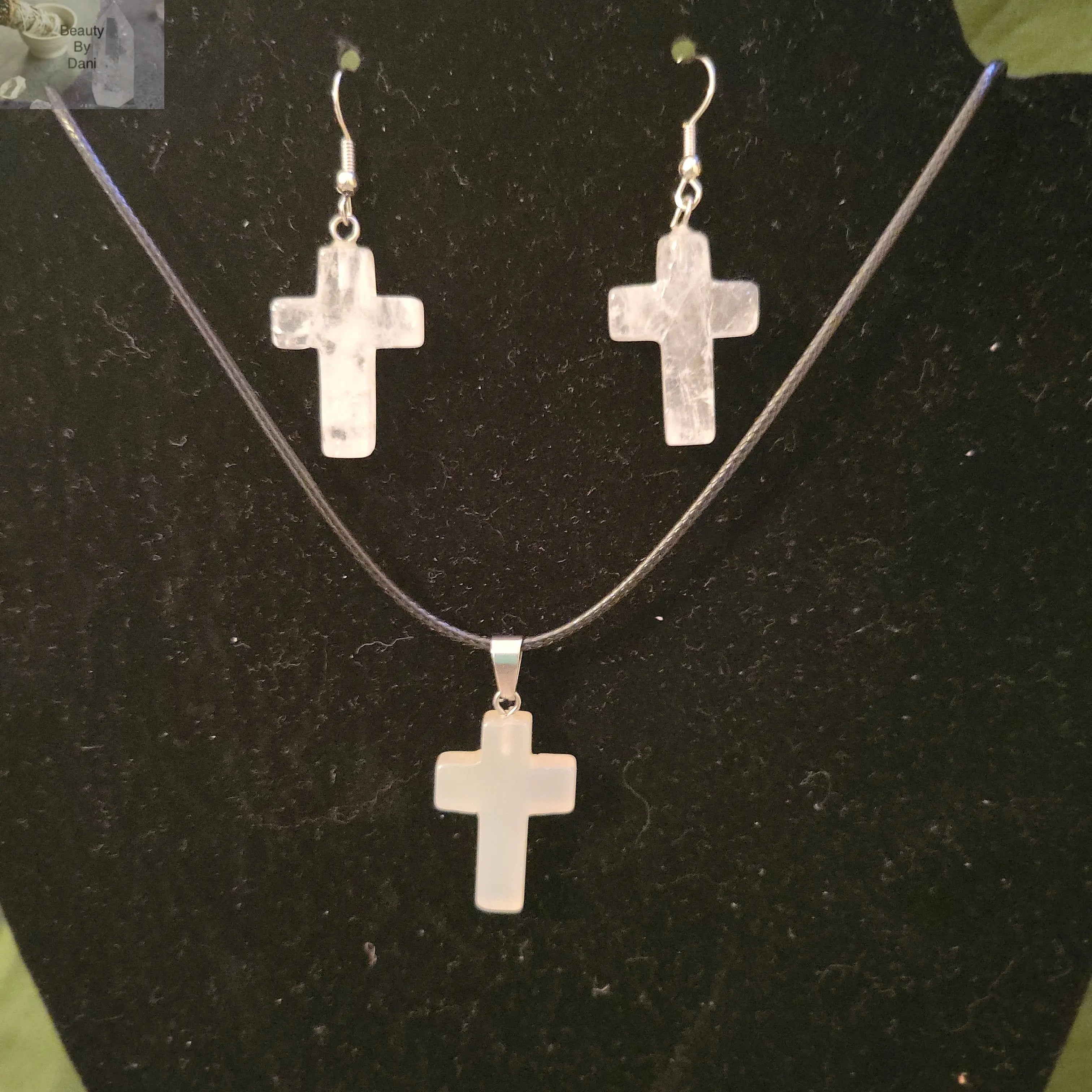 Clear Quartz Cross Necklace & Earrings Set