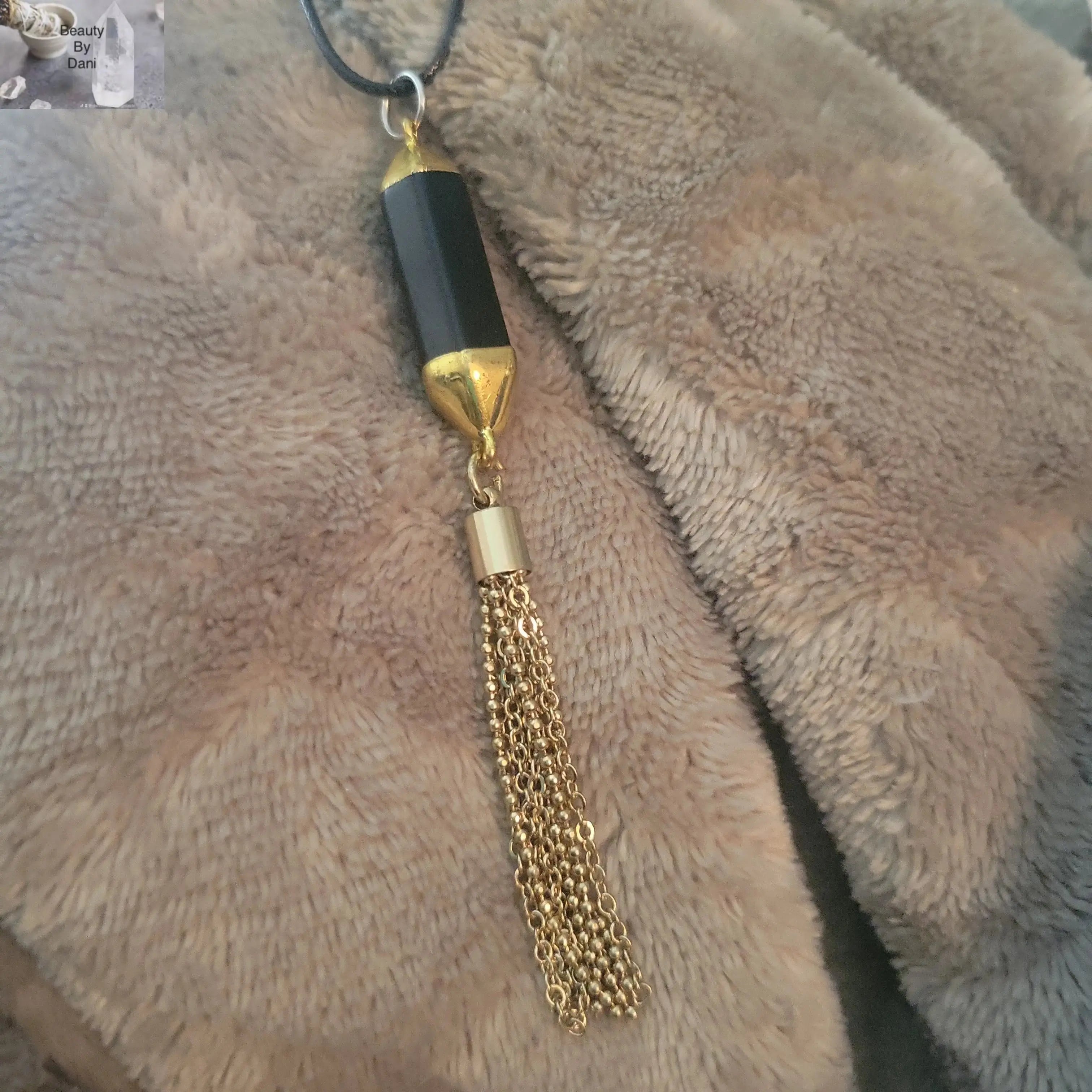 Stainless Steel Onyx Pendant Necklace with Tassel | Necklace | Wiccan Center