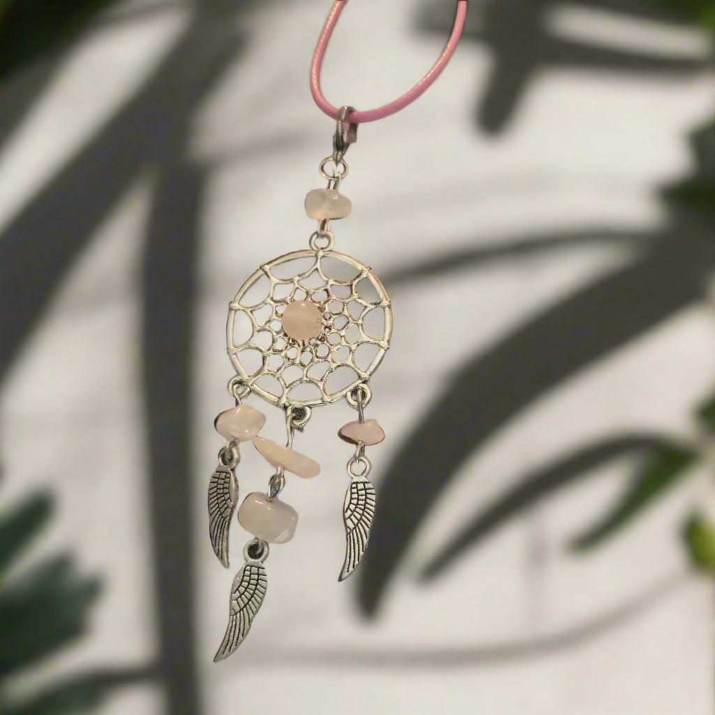 Rose Quartz Dreamcatcher Necklace