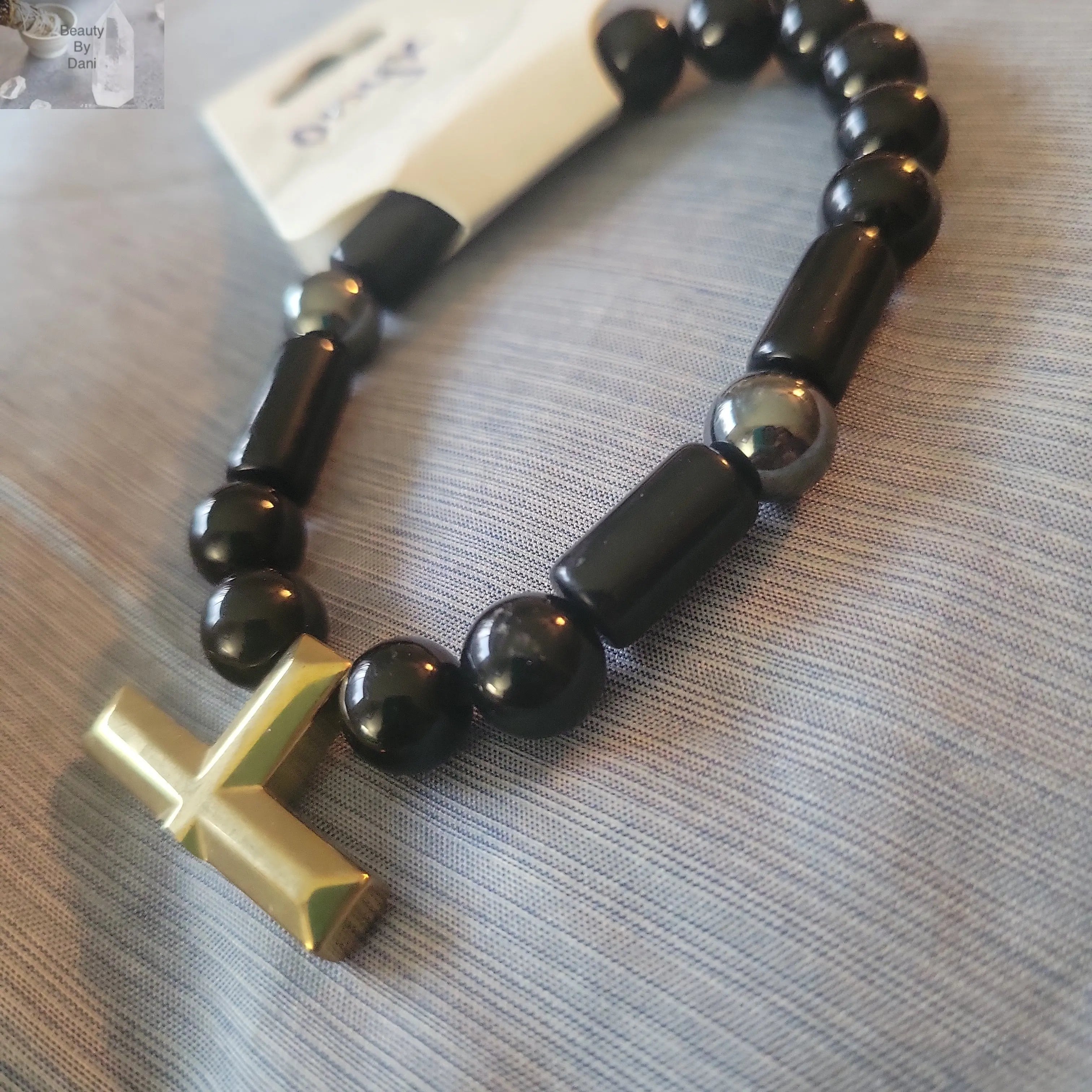 Onyx 8mm Beaded Bracelet with Stainless Steel Spacer