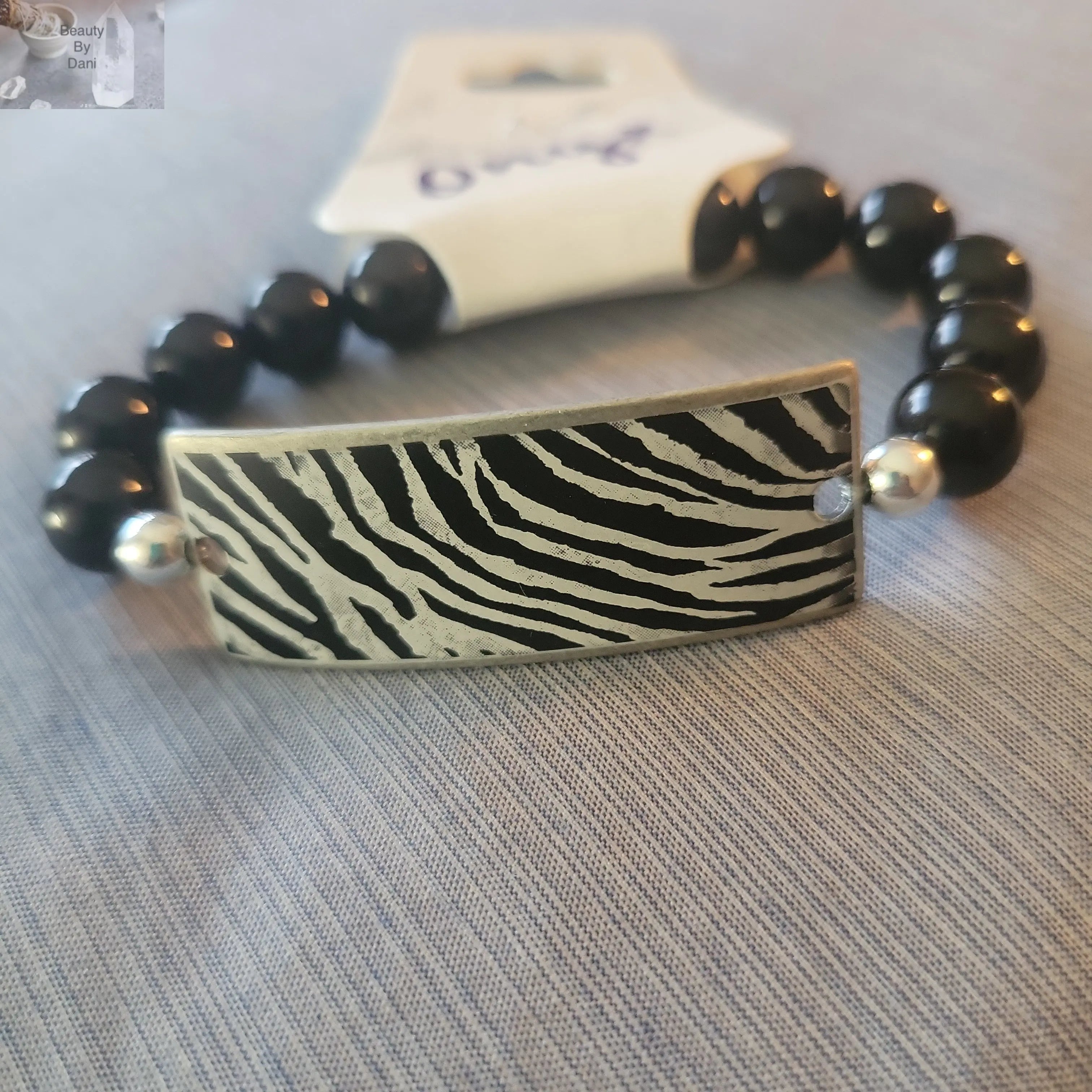 Onyx Bracelet with Stainless Steel Plate
