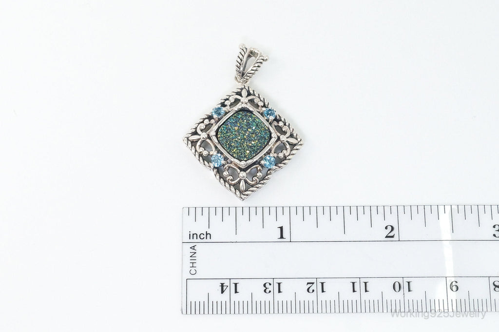 Vintage Druzy Quartz Blue Topaz Sterling Silver Necklace Pendant | Jewelry > Necklaces > Pendants | Wiccan Center