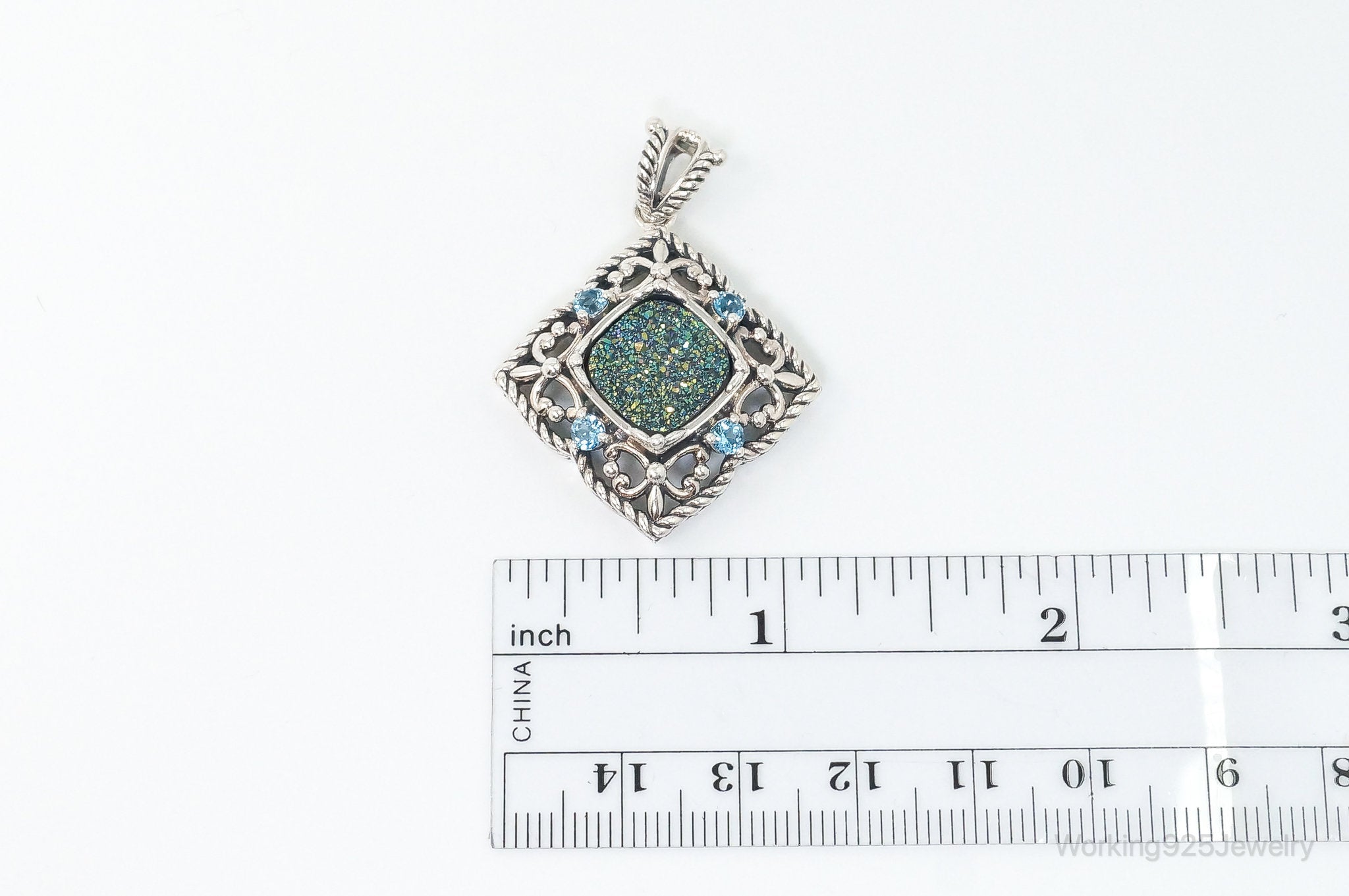 Vintage Druzy Quartz Blue Topaz Sterling Silver Necklace Pendant | Jewelry > Necklaces > Pendants | Wiccan Center