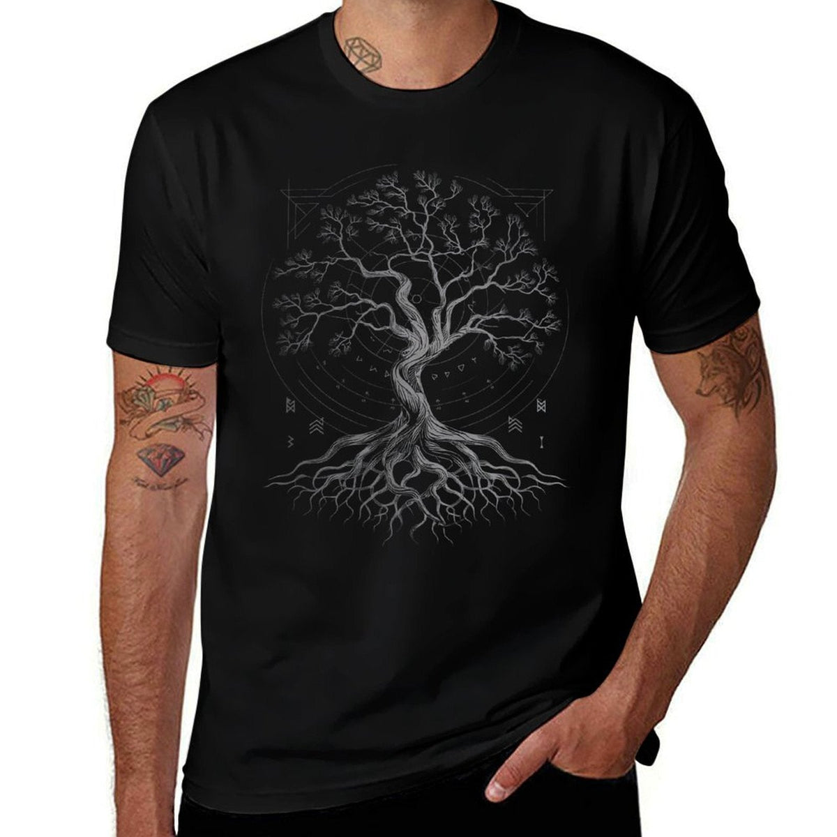 Tree Life Yggdrasil Viking Mythology Slim-fit Cut T-Shirt | T-Shirts | Wiccan Center