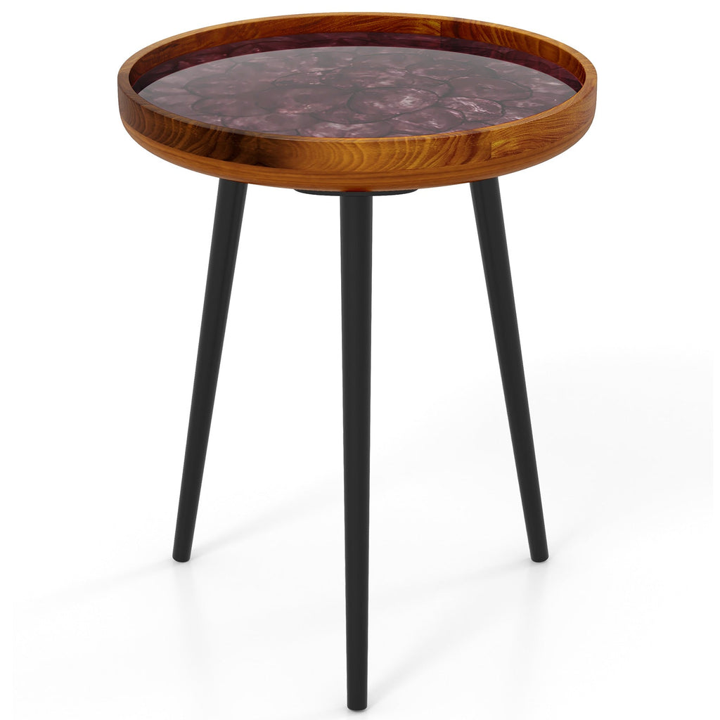 Round Sea Shell End Table with Epoxy Resin Finish
