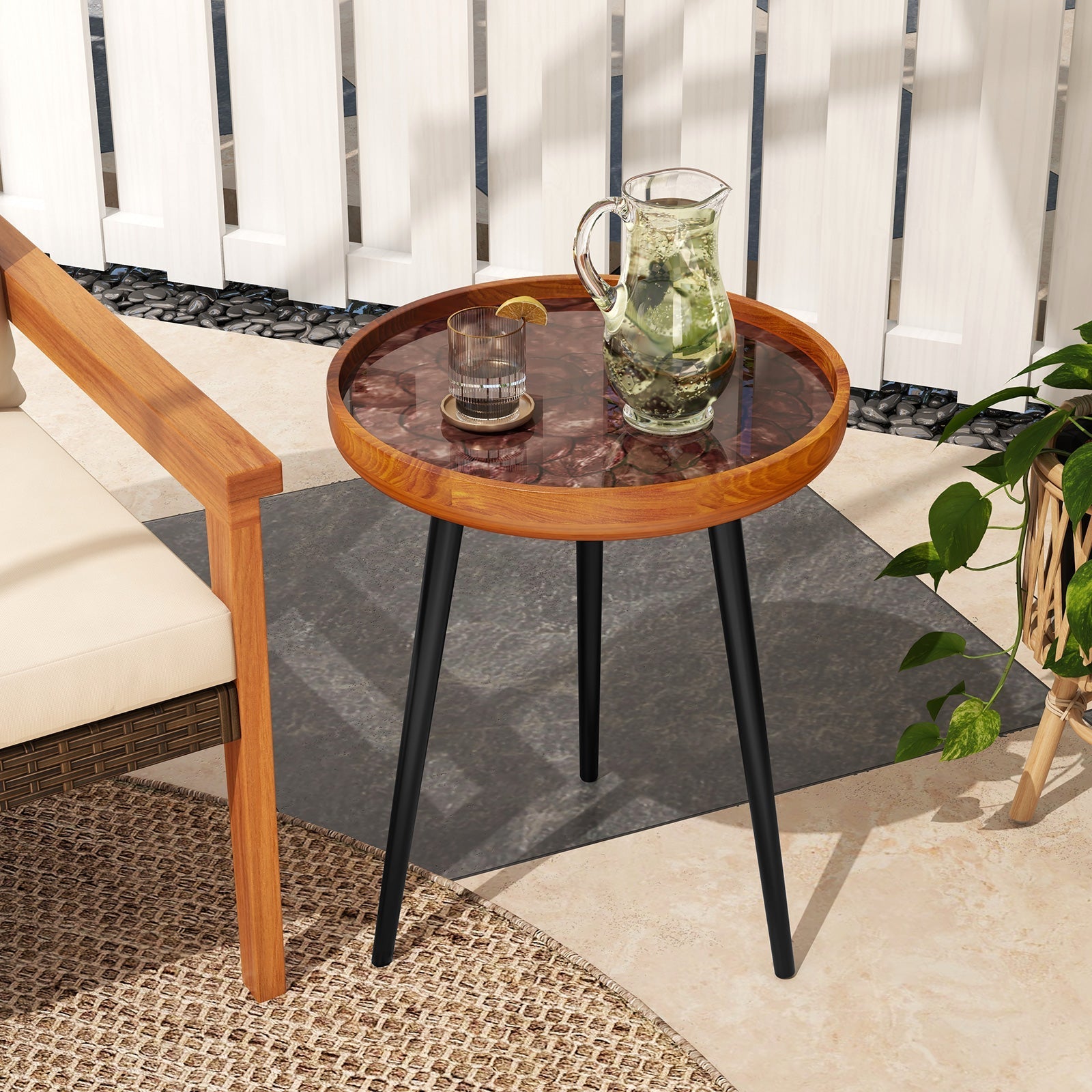 Round Sea Shell End Table with Epoxy Resin Finish