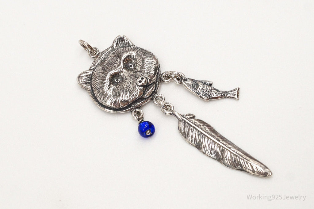 Vintage Native American Bear Dreamcatcher Sterling Silver Pendant | Jewelry > Necklaces > Pendants | Wiccan Center