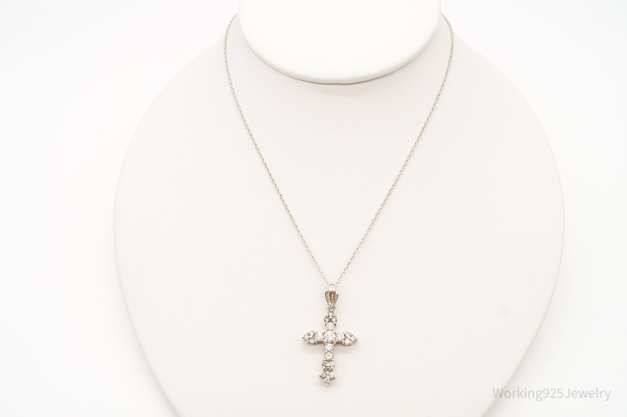 Vintage Cubic Zirconia Cross Sterling Silver Chain Necklace | Jewelry > Necklaces > Pendants | Wiccan Center